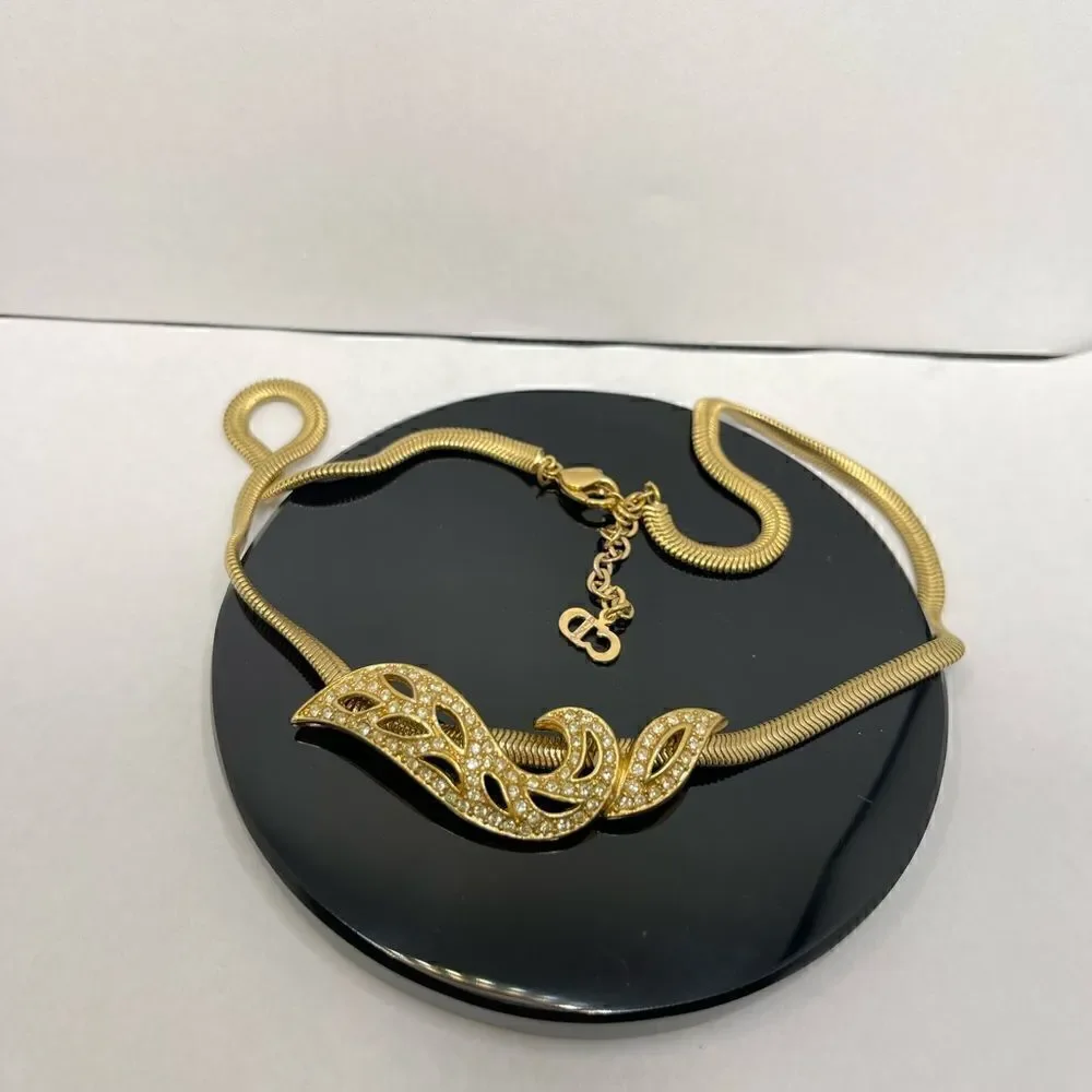 Real Christian Dior gold tone necklace rhinestone pendant